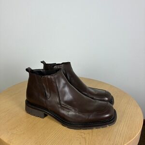 Kenneth Cole Reaction Leather Square Toe Chelsea Lug Sole Boots Mens 9 90s Retro
